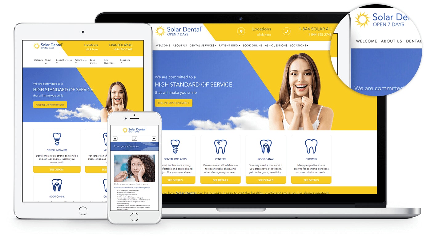 Solar Dental has 4 locations in Ontario and they just revamped their website with a brand new responsive designed website with many great features.