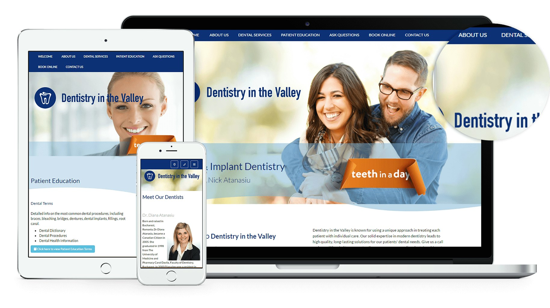 New Website for Dentistry in the Valley. The website has a very cohesive layout with attractive colours throughout. The website is easily accessible